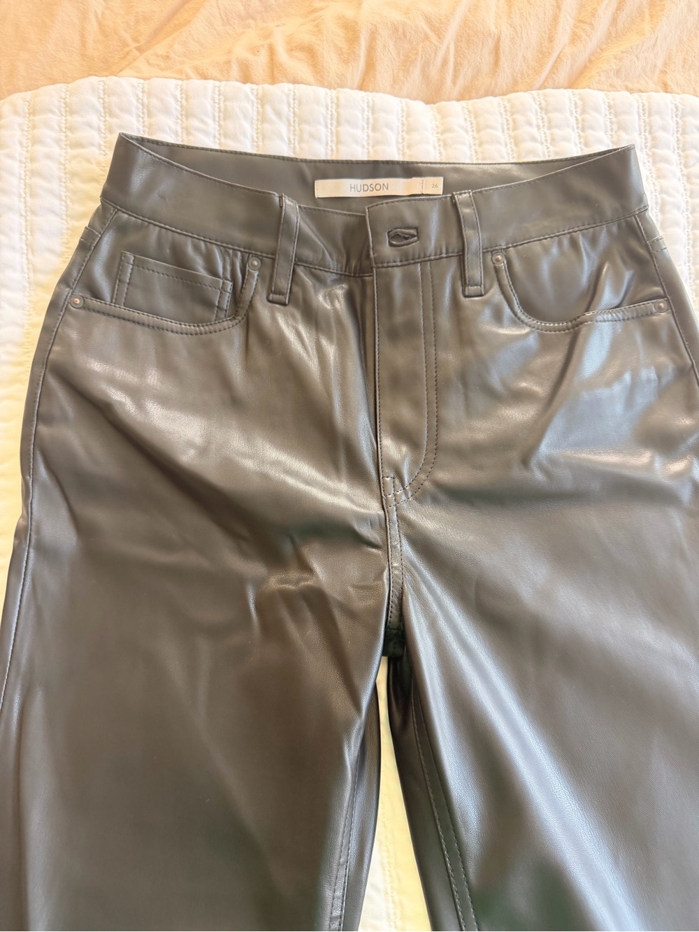 Hudson Jeans Black Faux Leather Straight-Leg Pants